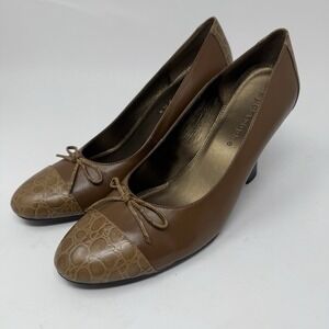Apostrophe Womens Shoes Size 9.5M Leather Wedge Heels Brown Bow Animal Print